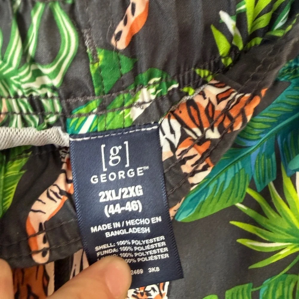 George Jungle Print swim Shorts with Tiger and Leaf Design